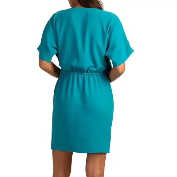 Trina Turk Argan Crepe Tie-Front Blouson Dress | Sz S, Bahia Blue NEW - Picture 2 of 4